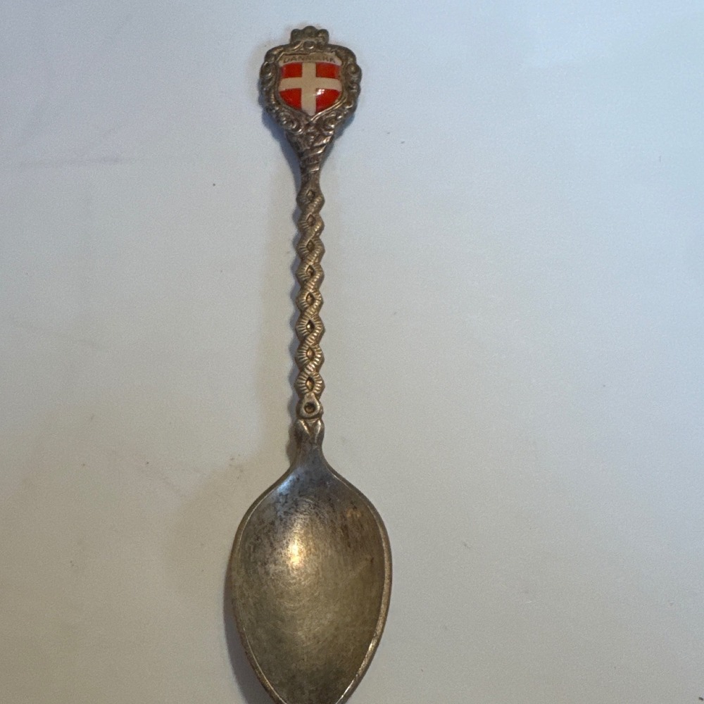 Vintage Danmark Denmark Souvenir Spoon Enamel Shield Coat of Arms Silverplated